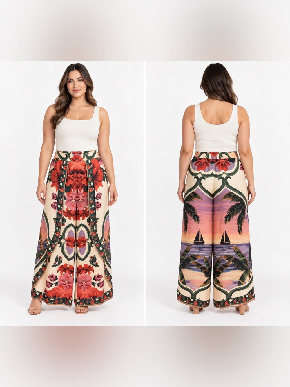 NWT ADOR Size L Tropical Floral Wide Leg Palazzo Pants